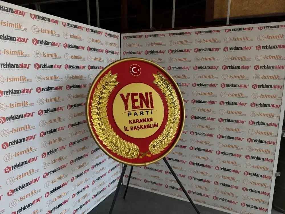Yeni Parti Kabartma Logolu Metal Çelenk – Resmî Organizasyon Modeli